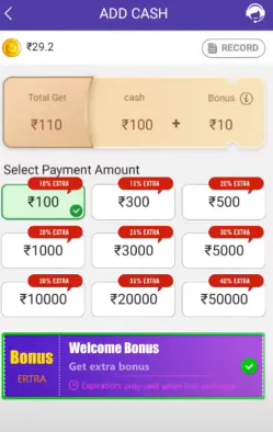 cash deposit bonus of the app