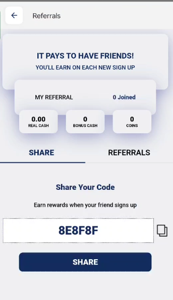 referralcode of the app