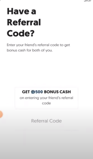fill referral code of the app