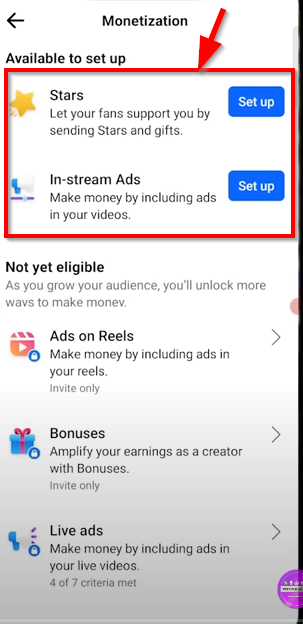 stars and instreams ads option