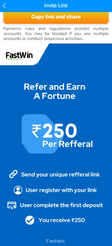 fastwin refer and earn oprion